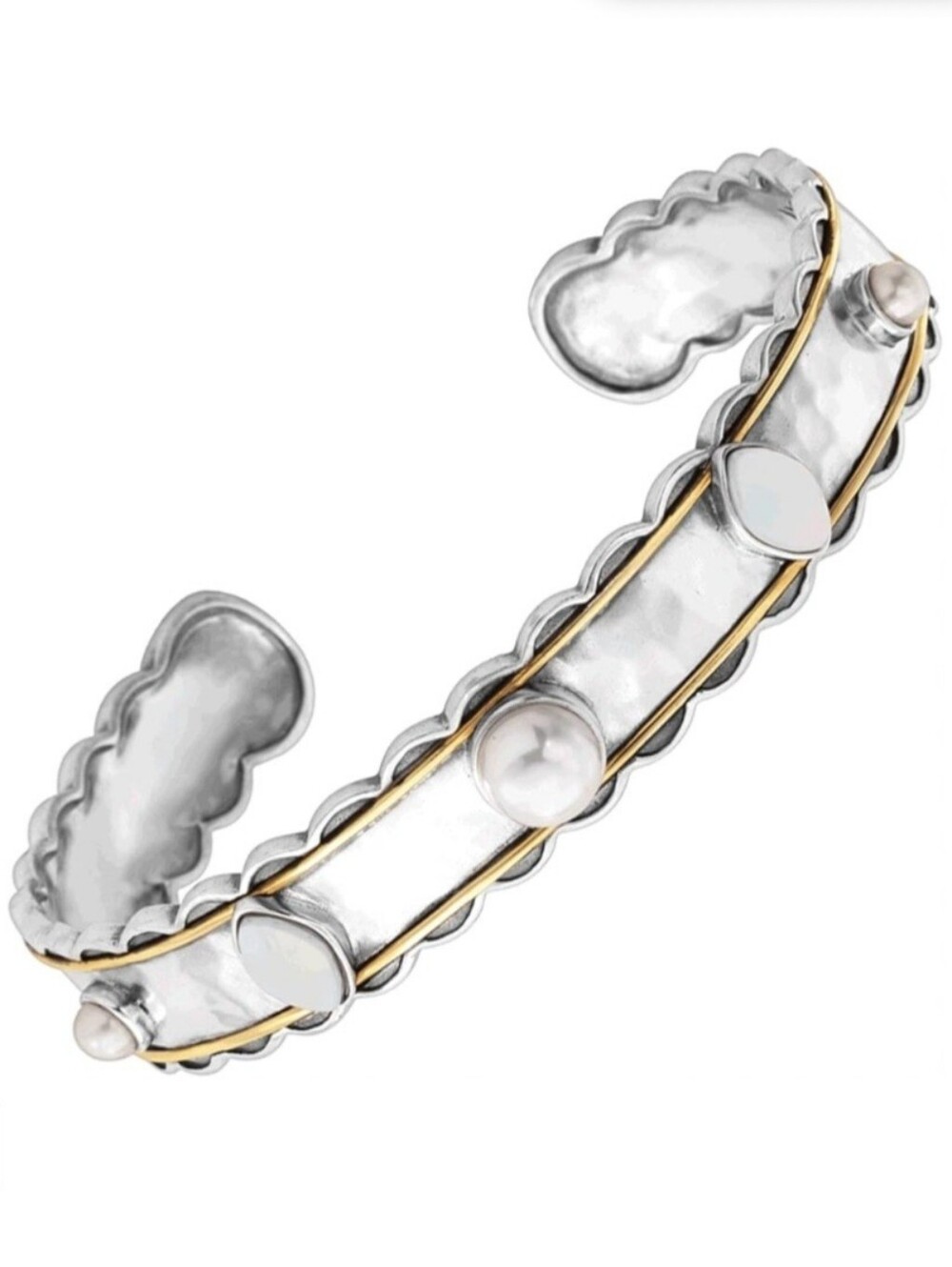 Silpada Frosted Pearl 925 Sterling Silver Brass Cuff Bracelet B3390